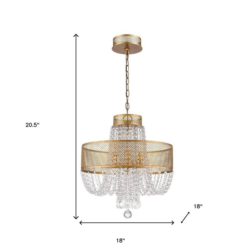 HomeRoots Gold Four Light Metal and Crystals Dimmable Chandelier With Shades - 18' X '20.5' X '18