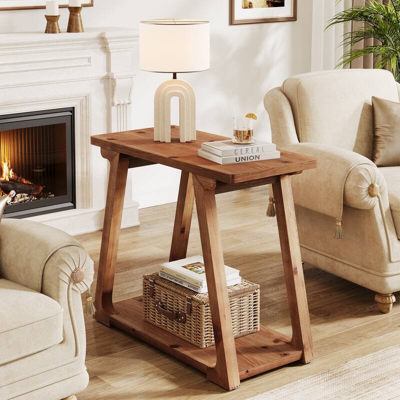 Solid Wood End Table, Side Table with Storage, Bedside Nightstand Entryway Accent Table