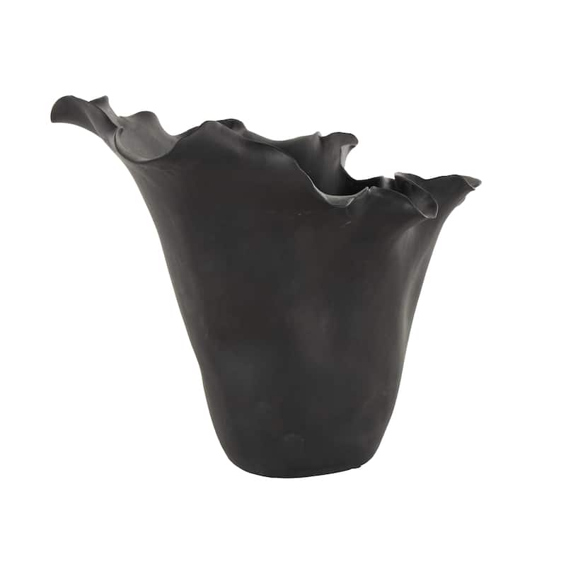Ceramic Abstract Floral Inspired Vase with Wavy Folded Rim - White or Black - Roche River Decor