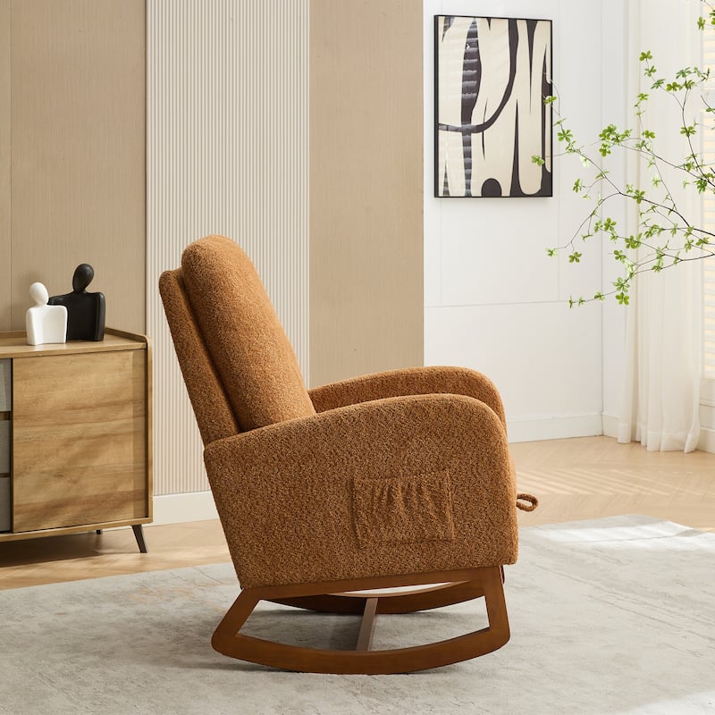 GDFStudio - Amelia Boucle Upholstered Rocking Chair with Retractable Footrest and Wingback Design - 25.4"W
