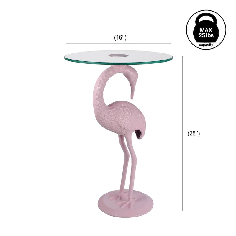 Nysha 25" Glass Top Flamingo End Table, Pink, by JONATHAN Y