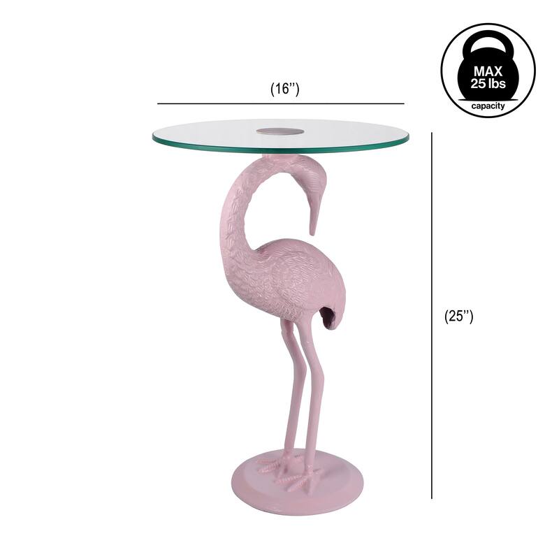 Nysha 25" Glass Top Flamingo end Table, Pink, by JONATHAN Y