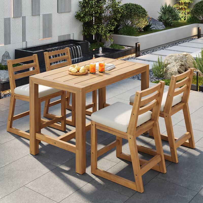 Rustic Patio Bar Set, 5-Piece Outdoor Furniture with Ergonomic Chairs and Solid Wood Tabletop