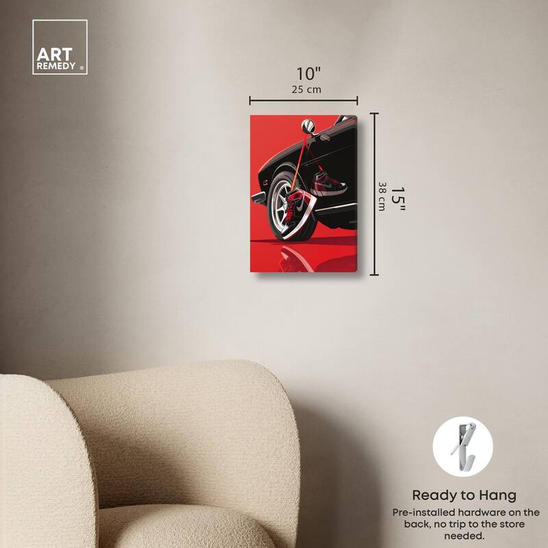 Red Bold Sneaker and Car Canvas by Art Remedy, Gallery Wrapped