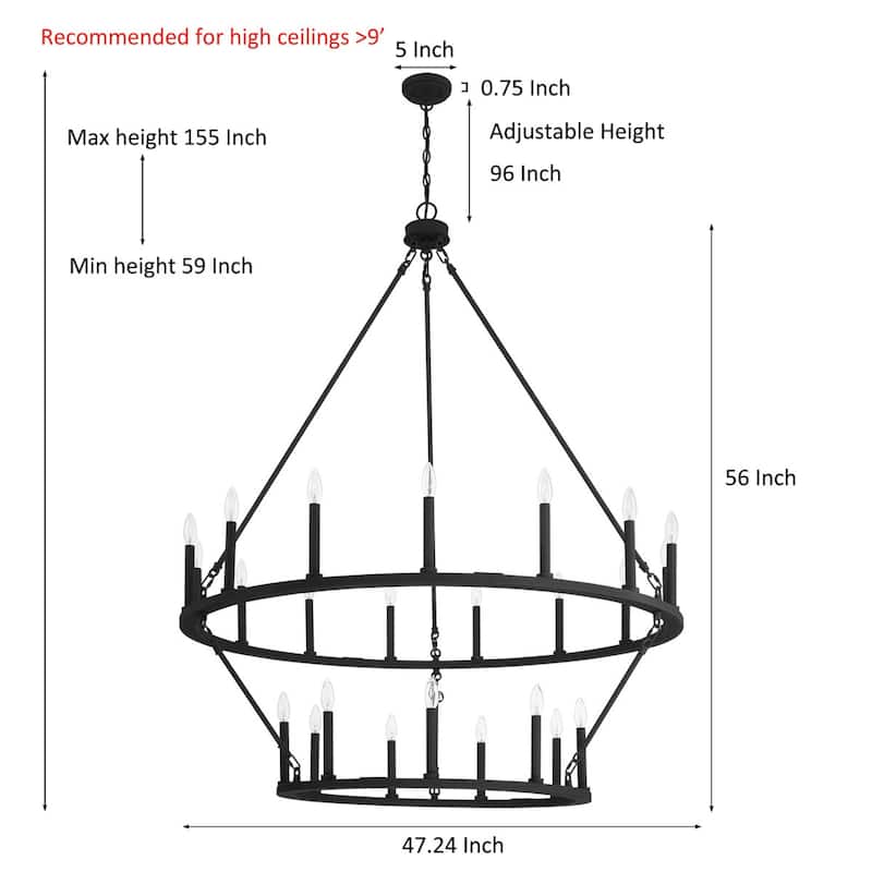 Acroma 2-Tier 24-Light Farmhouse Round High Ceiling Light Wagon Wheel Chandelier