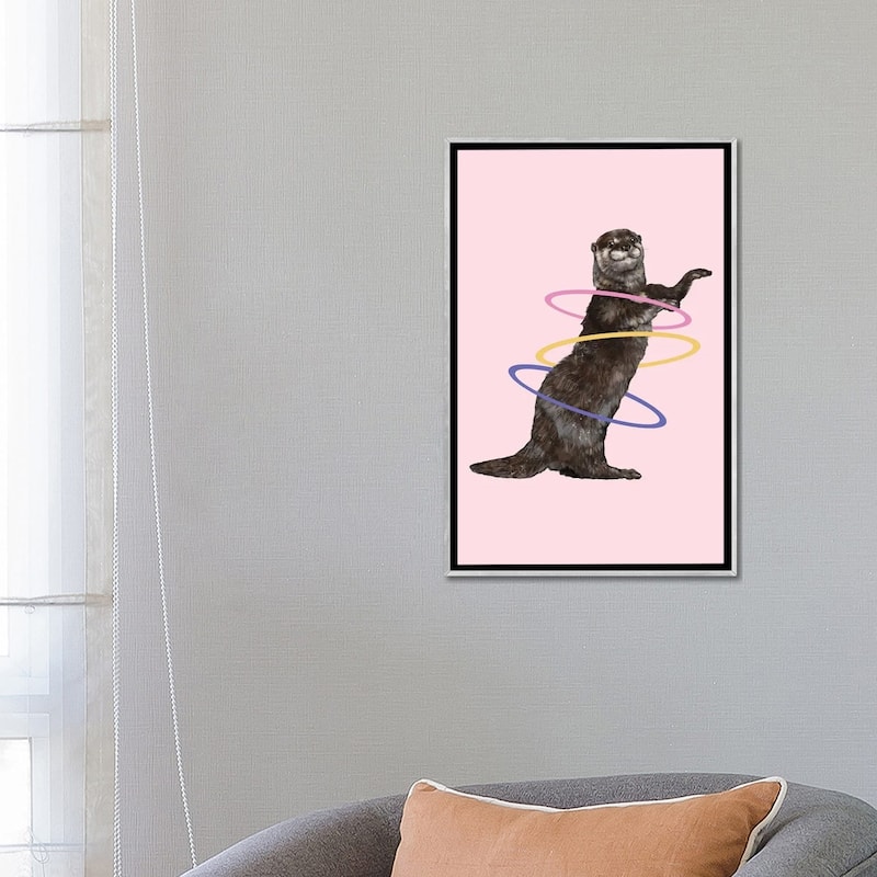 iCanvas "Hula Hooping Otter In Pink" by Big Nose Work Framed
