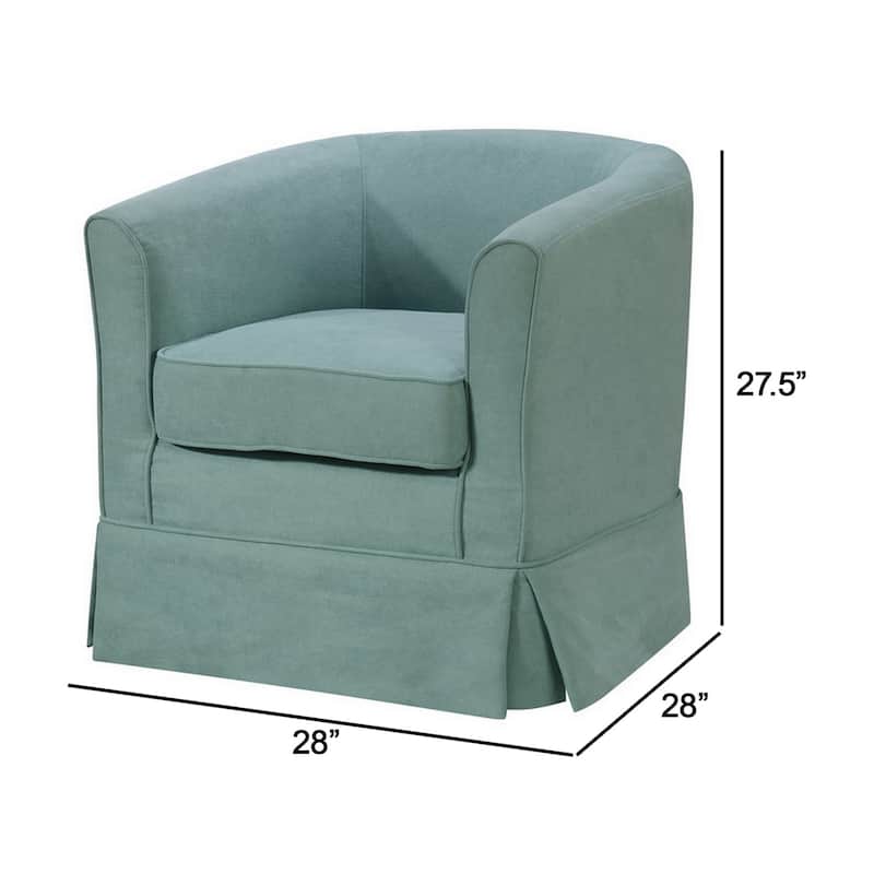 Swivel Accent Chair, Fabric Upholstery, Curved Back, Skirted - 28 Inch - 28" x 28" x 27.5"
