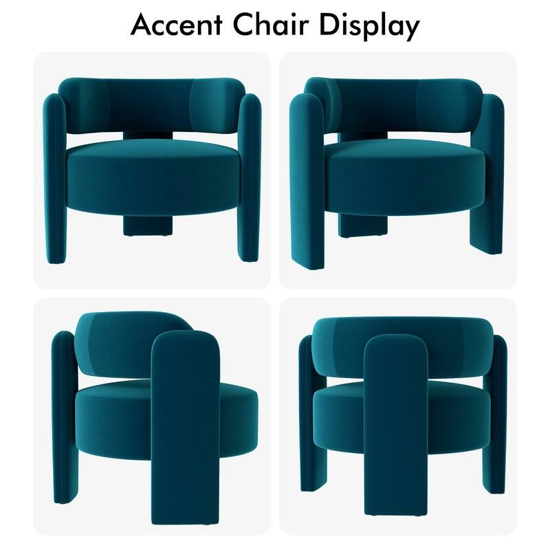 Velvet Upholstered Modern 3-leg Barrel Accent Chair
