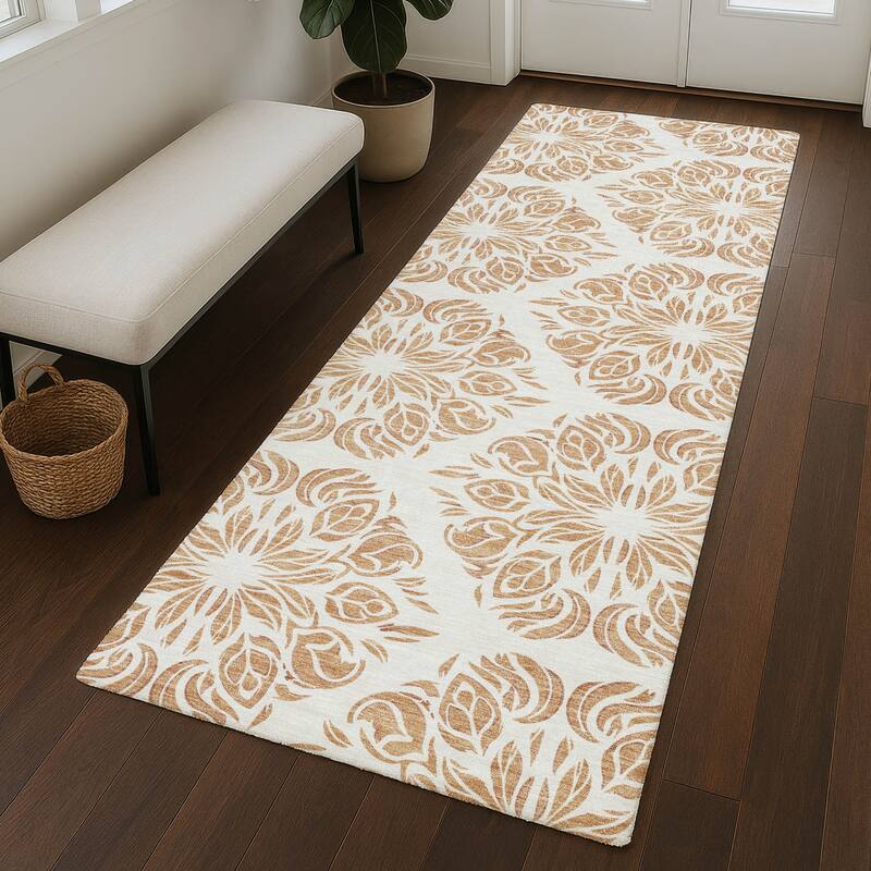 Machine Washable Indoor/ Outdoor Damask Pearl Chantille Rug