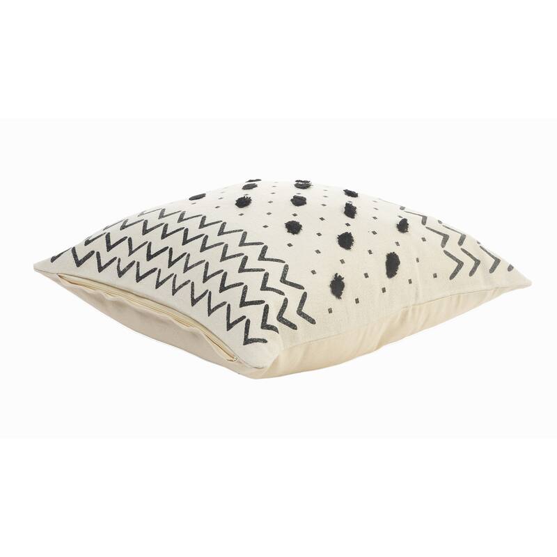 Sevita Black and Cream Chevron and Tufted Grid Throw Pillow