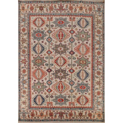 Oushak Indian Area Rug Hand-Knotted Oriental Beige Wool Carpet - 7'11"x 10'2"