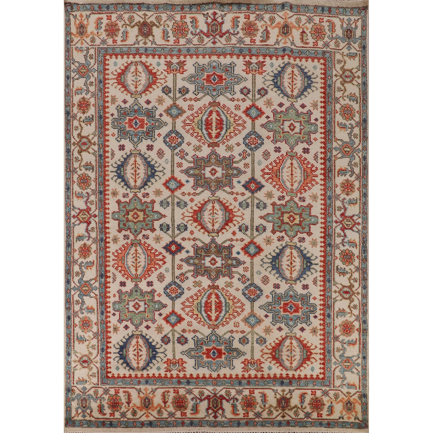 Oushak Indian Area Rug Hand-Knotted Oriental Beige Wool Carpet - 7'11"x 10'2"