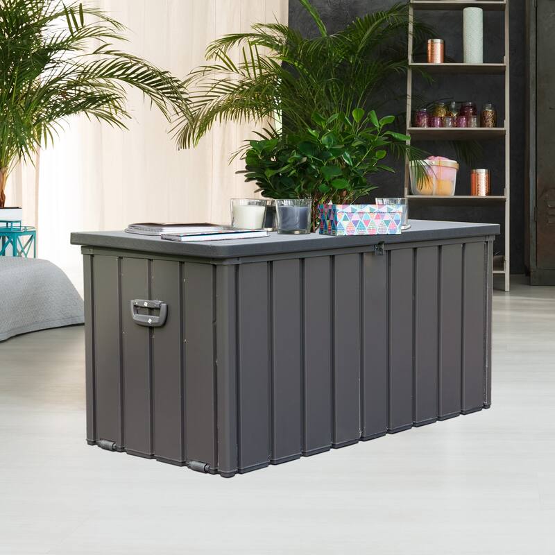 100 Gallon Outdoor Storage Deck Box Waterproof, Large Patio Storage Bin for Outside Cushions, Throw Pillows, Lockable - 51.97 *  5.51 * 27.48