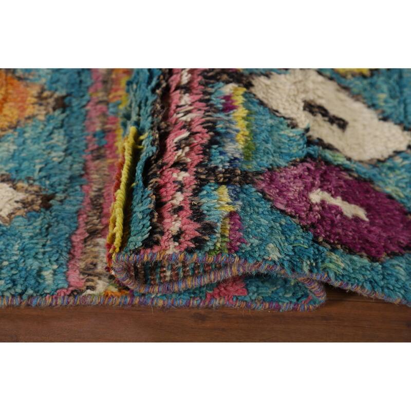 Hand Knotted Oriental 100% Wool Carpet Modern Tribal Navy Blue & Blues Moroccan Area Rug - 9' 8'' X 6' 2''