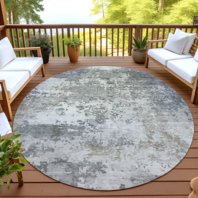 Machine Washable Indoor/ Outdoor Modern Jenna Chantille Rug - Pewter - 8' x 8'