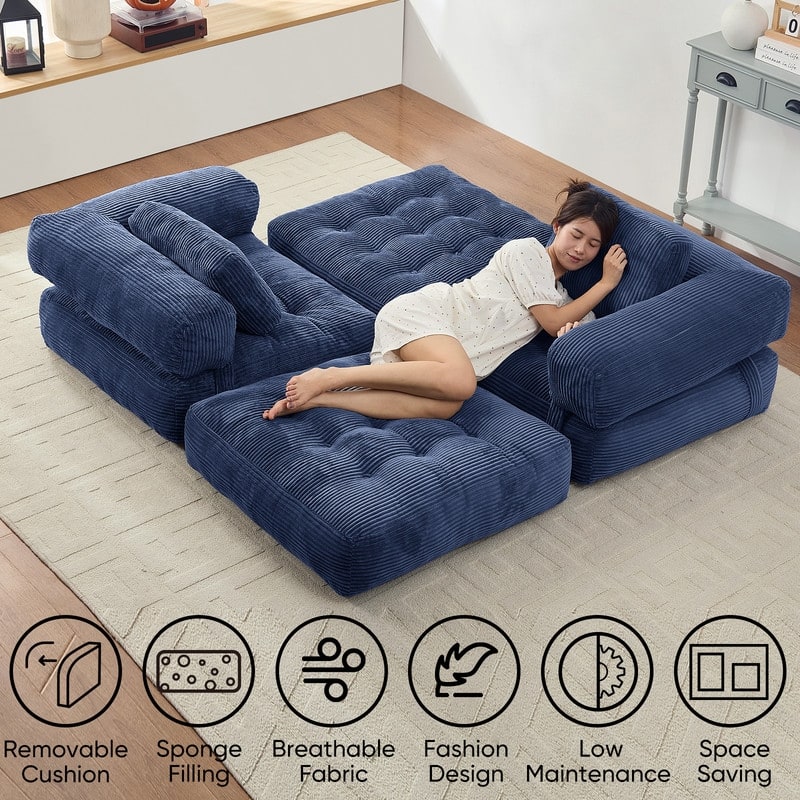 Mixoy Folding Sofa Bed, L-Shaped Convertible Sofa Bed with Armrest Foldable Sleeper Sofa