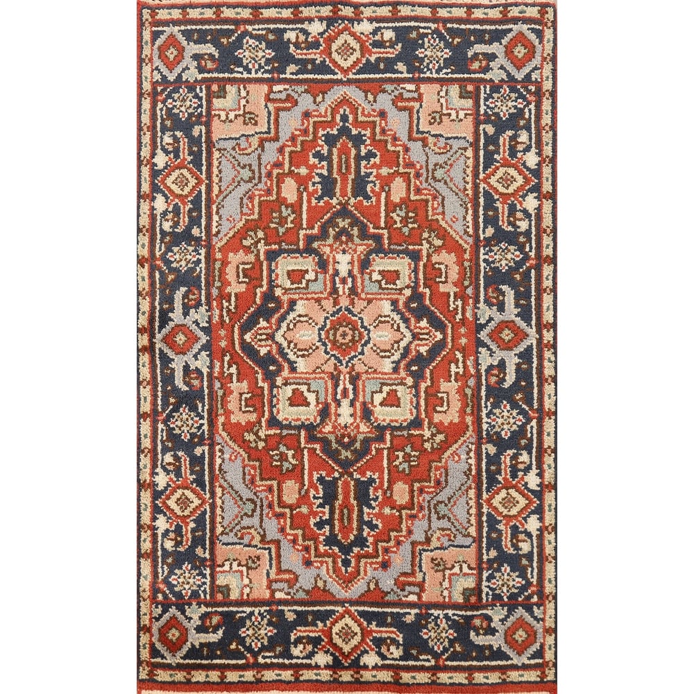 Hand Knotted Oriental 100% Wool Carpet Traditional Medallion Oranges & Rust Heriz (serapi) Area Rug - 4' 11'' X 3' 0''