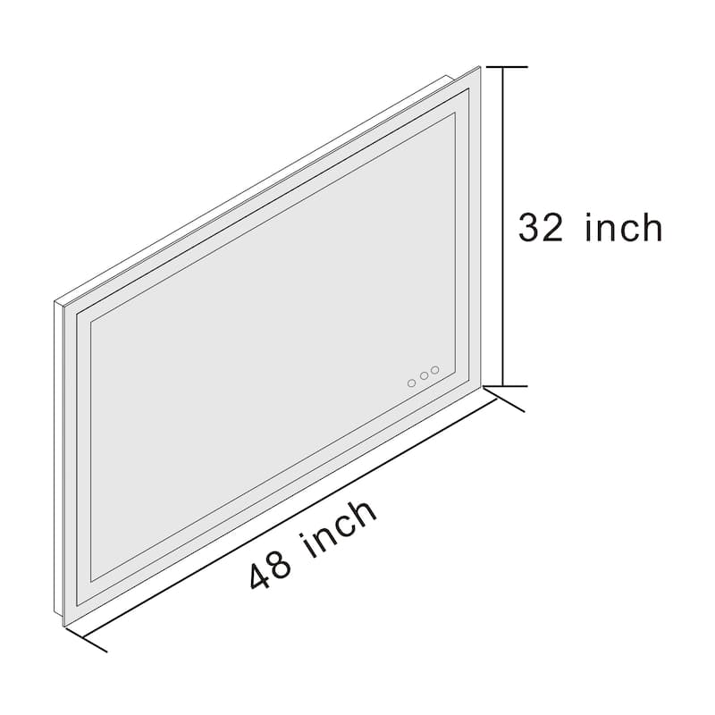 48 in. W x 32 in. H Rectangular Tempered Glass Frameless Anti-Fog Dimmable Wall Mounted Bathroom Vanity Mirror