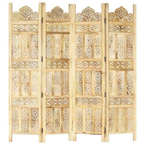 Hand carved 4-Panel Room Divider 63"x65" Solid Mango Wood