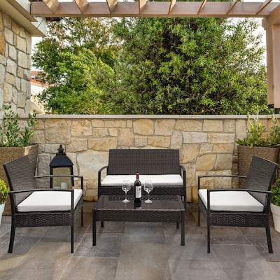 Outdoor Patio Rattan Wicker 4-pc. Chair w/ Coffee Table Set