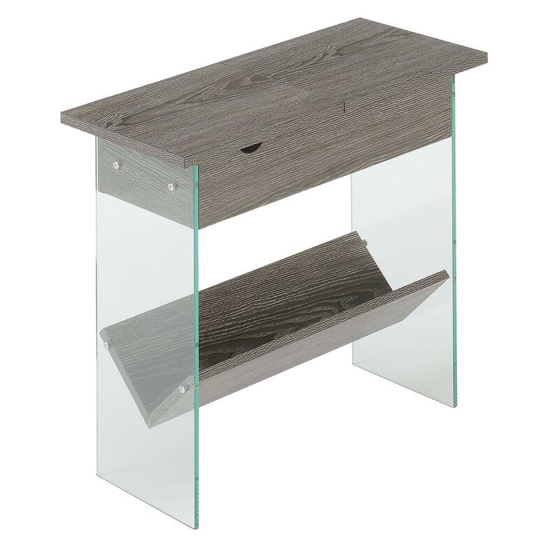 Convenience Concepts SoHo Glass Flip Top End Table with Charging Station and Shelf