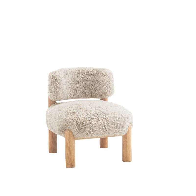 Mushroom Finish Accent Chair Fur Fabric Wooden Legs Curved Backrest Contemporary Primary Living Room