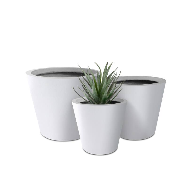 Plantara 18", 15" & 13" D Solid White Concrete Plant pot(Set of 3), Modern Round planter, Outdoor Flower pot for Garden