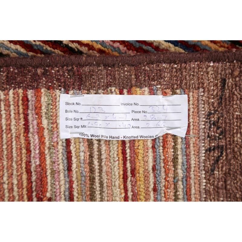 Hand Knotted Oriental 100% Wool Carpet Tribal Contemporary Multi-Colored Gabbeh (kashkoli) Area Rug - 6' 3'' X 4' 7''