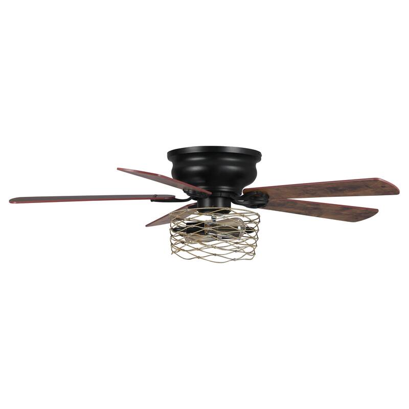48" Industrial Wood 5-Blade Flush Mount Ceiling Fan with Remote
