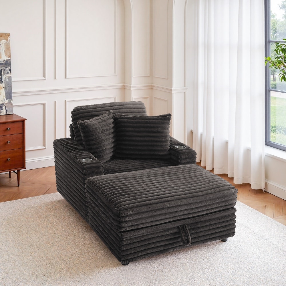 37" W Upholstered Chaise Lounge Accent Chair with Storage Ottoman