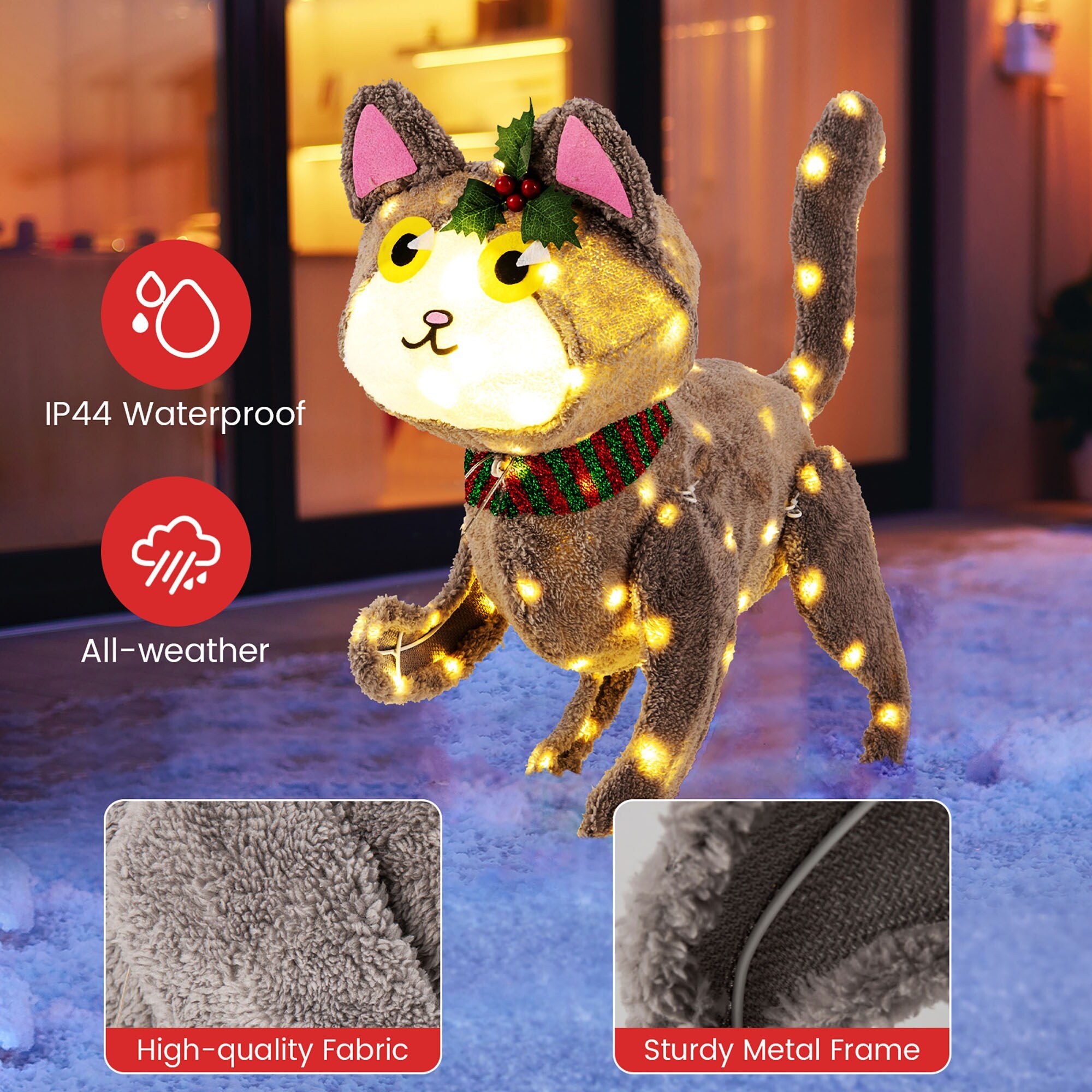 Xmas猫✨ Gymax Lighted Christmas Cat w/ 88 LED Lights 4 Ground Stakes Cable