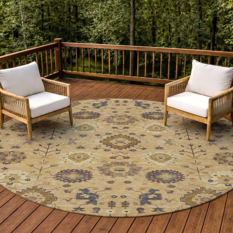 Machine Washable Indoor/ Outdoor Global Durango Chantille Rug - Gold - 8' x 8'