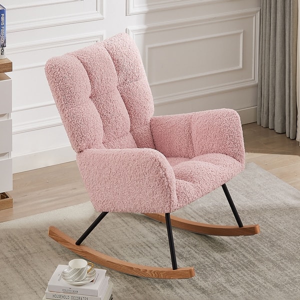slide 2 of 26, Rocking Chair Nursery Glider Chair High Back Rocking Armchair Upholstered Lounge Chair Without Ottoman-Pink