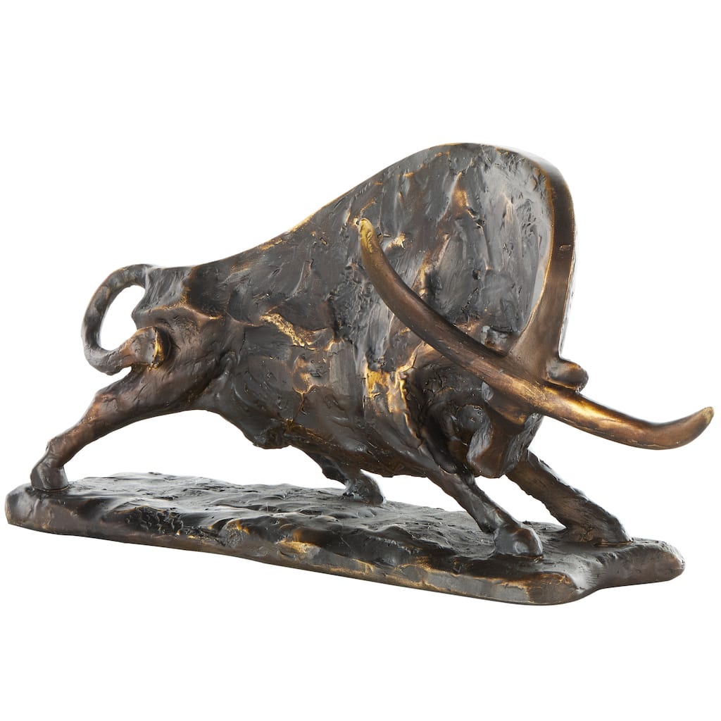 Black Polystone Distressed Textured Bull Decorative Sculpture with Gold Accents - 6"W x 14"L x 7"H