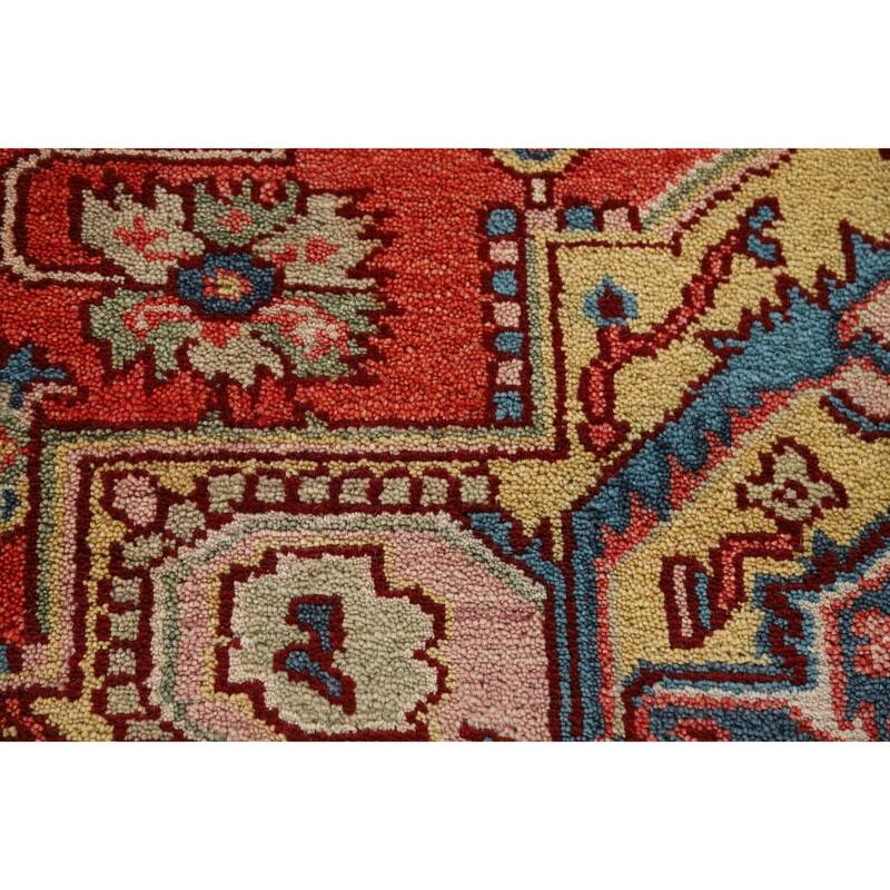 Geometric Heriz Serapi Indian Rug Hand-Knotted Orange Wool Carpet - 7'10"x 9'9"