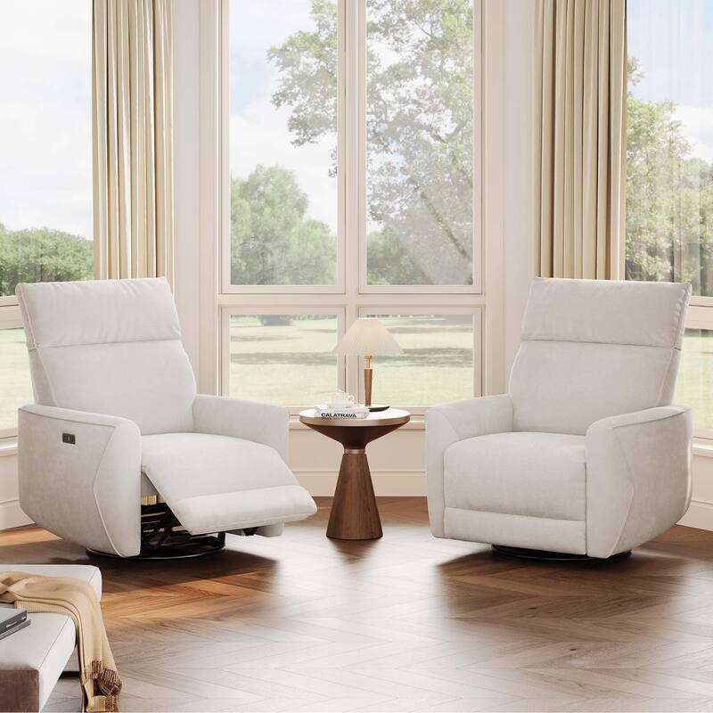 Power Recliner Chair, Swivel Rocker Chair for Adults, Upholstered Fabric Glider Recliner Nursery Chair with USB Ports