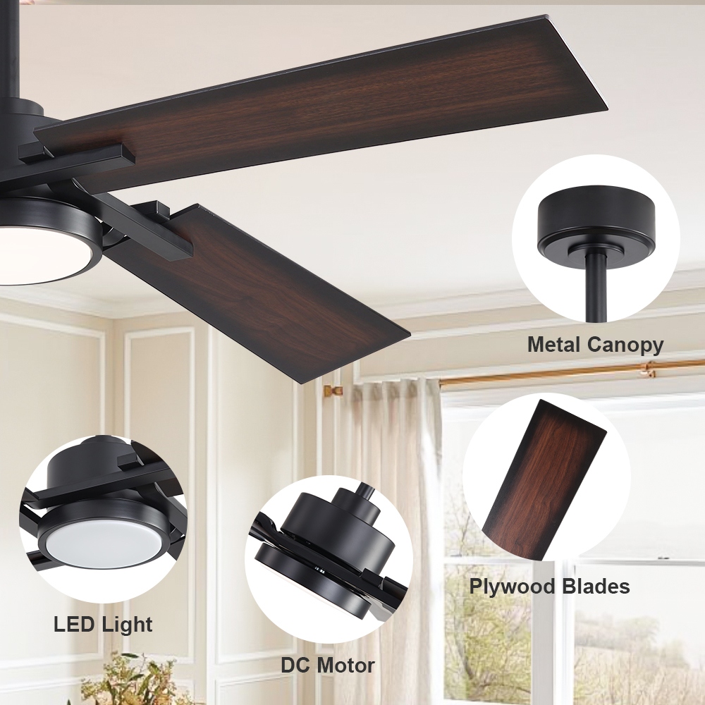 MLiAN 56 In./ 72 In. 4 Plywood Blades Indoor LED Light Ceiling Fan with Remote...