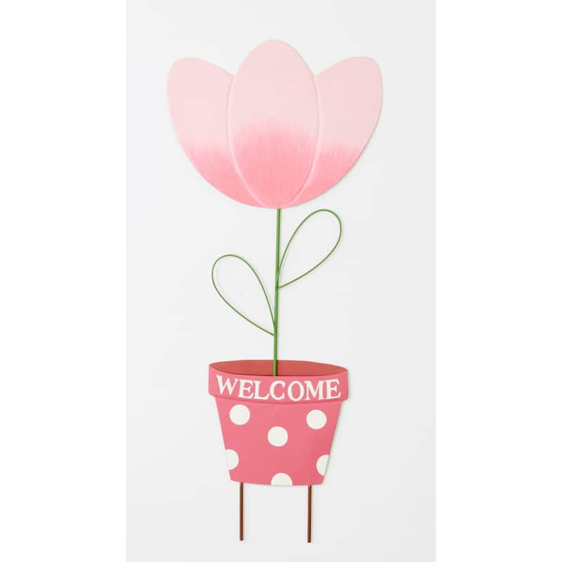 29" Metal Tulip in Flower Pot Garden Stake and Sign