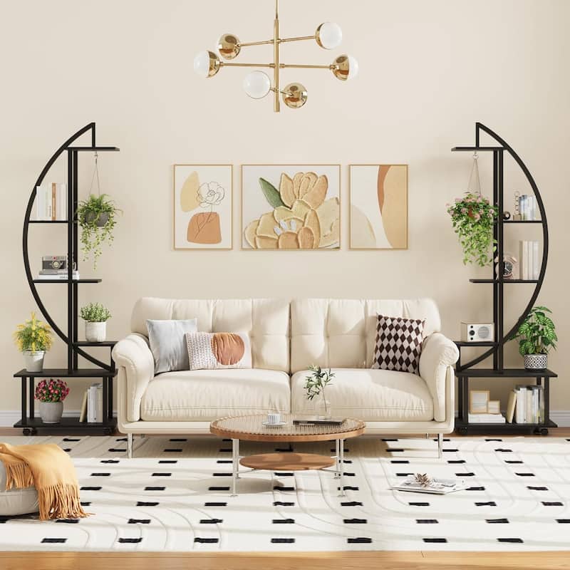 6 Tier Indoor Tall Plant Stand Metal Plant Stand with Detachable Wheels Half Moon Shape Plant Stands