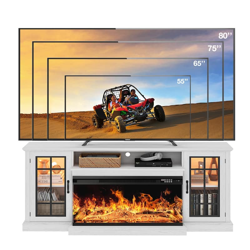 36 Inch 3-Sided Glass Fireplace TV Stand for TVs up to 80"