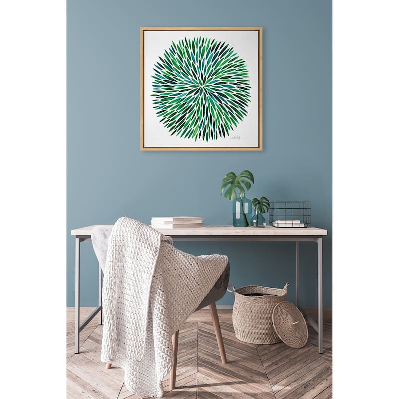 Sylvie Green Leaves in Watercolor Framed Canvas Art, Natural 24 x 24