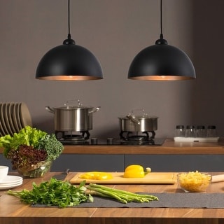 2 Pack 11.8" Industrial Pendant Light With Black Metal Dome Lamp Shade(Set of 2)