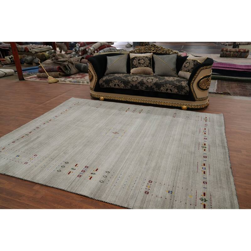 Hand Knotted Oriental 100% Wool Carpet Tribal Animal Pictorial Greys & Charcoal Gabbeh Area Rug - 9' 10'' X 8' 1''