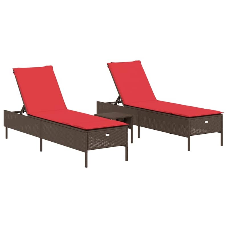 vidaXL Sun Lounger Set with Cushion Outdoor Chaise Lounge 3 Piece Poly Rattan