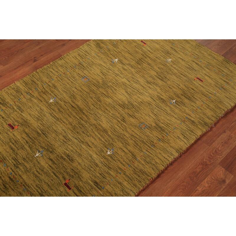 Green Gabbeh Indian Foyer Rug Handmade Wool Carpet - 2'11" x 4'10"