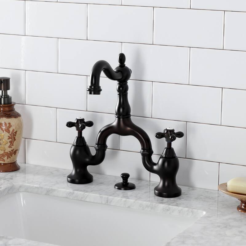 English Country Bridge Bathroom Faucet with Brass Pop-Up