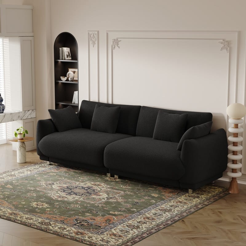 Modern Style 86.6" Teddy Velvet Upholstered Water Chestnut Sofa