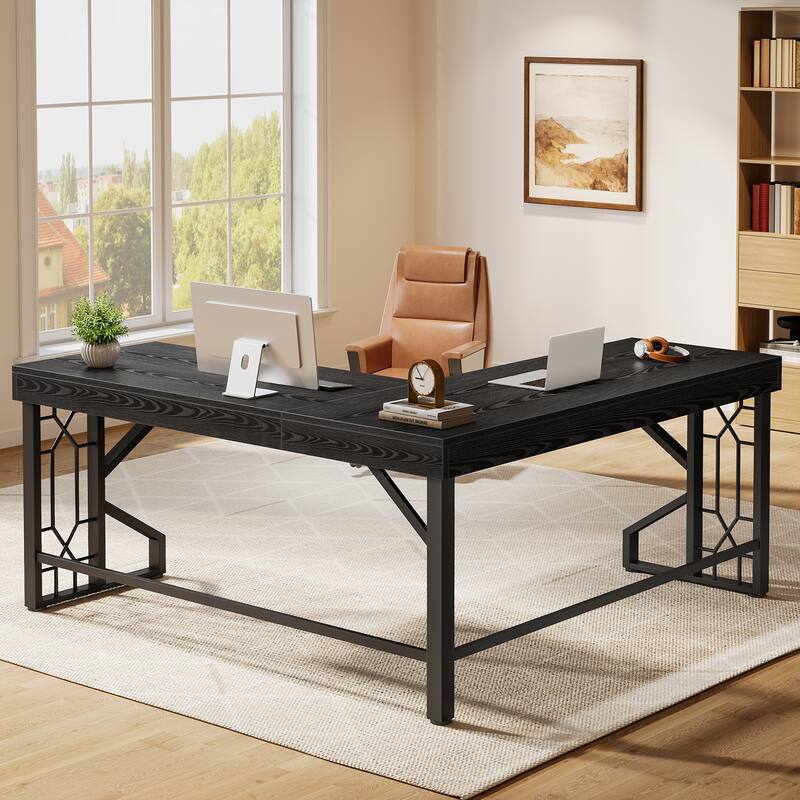 59 Inches Modern L-Shape Computer Desk for Home Office, Black - Black