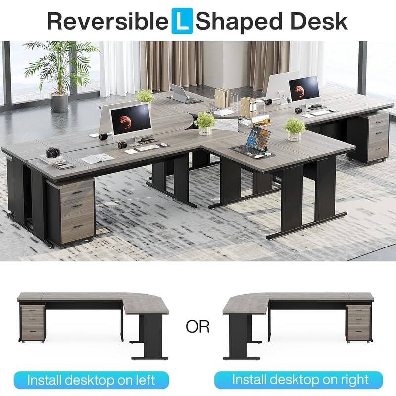 83" L-Shaped Executive Desk, Large Industrial Corner Computer Table Gray & Black