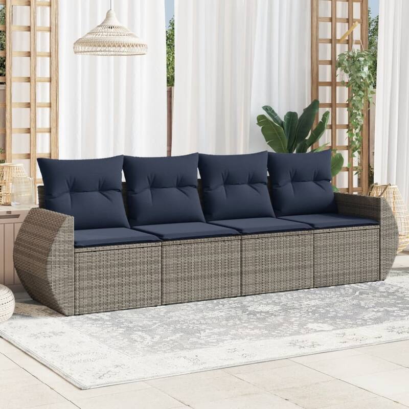vidaXL Patio Sofa Set with Cushions Outdoor Conversation Furniture Poly Rattan - 21.7 x 24.4 x 27.2 - Beige and Grey-Without table